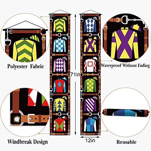 Pudodo Kentucky Derby Porch Banner Run for The Roses Jockey Attire Party Front Door Sign Wall Hanging Banner Decoration