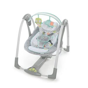 ingenuity 5-speed portable baby swing with music, nature sounds & battery-saving technology – hugs & hoots, swing ‘n go, 0-9 months
