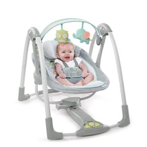 Ingenuity 5-Speed Portable Baby Swing with Music, Nature Sounds & Battery-Saving Technology - Hugs & Hoots, Swing 'n Go, 0-9 Months