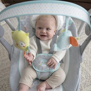 Ingenuity 5-Speed Portable Baby Swing with Music, Nature Sounds & Battery-Saving Technology - Hugs & Hoots, Swing 'n Go, 0-9 Months