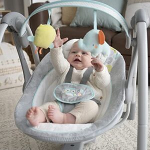 Ingenuity 5-Speed Portable Baby Swing with Music, Nature Sounds & Battery-Saving Technology - Hugs & Hoots, Swing 'n Go, 0-9 Months