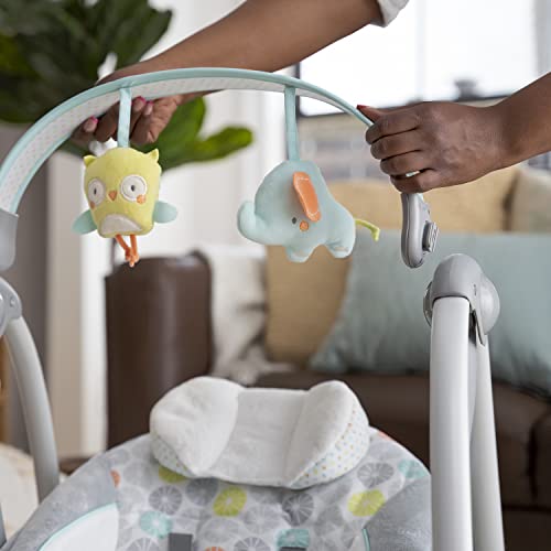 Ingenuity 5-Speed Portable Baby Swing with Music, Nature Sounds & Battery-Saving Technology - Hugs & Hoots, Swing 'n Go, 0-9 Months