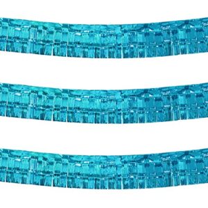 blukey 10 feet by 15 inch turquoise foil fringe garland – pack of 3 | shiny metallic tinsel banner | ideal for parade floats, bridal shower, wedding, birthday, christmas | wall hanging drapes