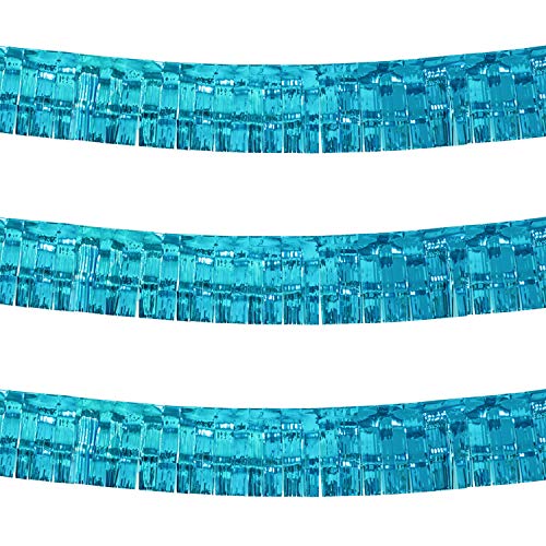 Blukey 10 Feet by 15 Inch Turquoise Foil Fringe Garland - Pack of 3 | Shiny Metallic Tinsel Banner | Ideal for Parade Floats, Bridal Shower, Wedding, Birthday, Christmas | Wall Hanging Drapes