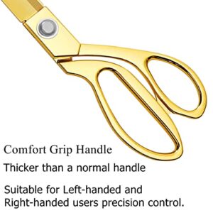 Premium Tailor Scissors,Heavy Duty Sewing Scissors Gold Titanium Coating Stainless Steel Fabric Scissors Leather Comfort Grip Shears Professional Ultra Sharp Cloth Tailor Scissors 10.5 Inch