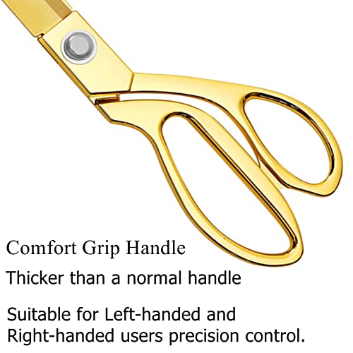 Premium Tailor Scissors,Heavy Duty Sewing Scissors Gold Titanium Coating Stainless Steel Fabric Scissors Leather Comfort Grip Shears Professional Ultra Sharp Cloth Tailor Scissors 10.5 Inch