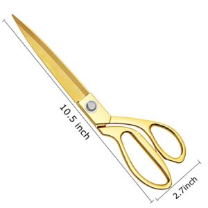 Premium Tailor Scissors,Heavy Duty Sewing Scissors Gold Titanium Coating Stainless Steel Fabric Scissors Leather Comfort Grip Shears Professional Ultra Sharp Cloth Tailor Scissors 10.5 Inch