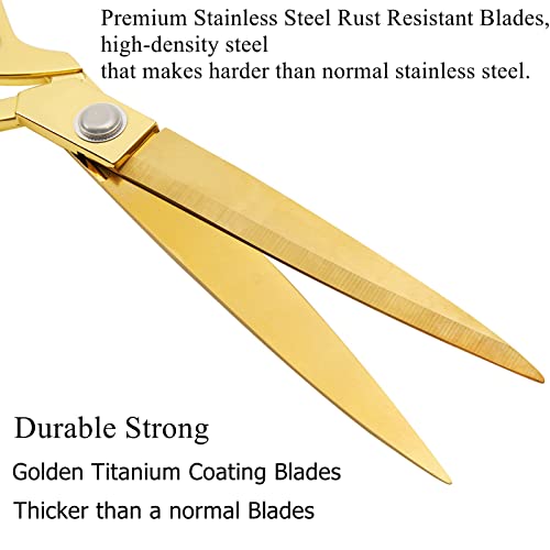 Premium Tailor Scissors,Heavy Duty Sewing Scissors Gold Titanium Coating Stainless Steel Fabric Scissors Leather Comfort Grip Shears Professional Ultra Sharp Cloth Tailor Scissors 10.5 Inch