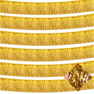 6 pack 10 feet foil fringe garland metallic tinsel streamers banner wall hanging curtain backdrop for parade floats, bachelorette, wedding, birthday, halloween, christmas party decorations(gold)