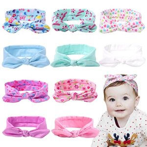 rhoxshy super stretchy soft knot baby girl bow headbands elastic nylon hairbands turban hair accessories for newborn baby girls infant toddlers and kids(10 colors)