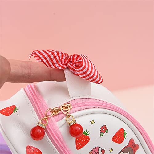 JELLYEA Kawaii Pencil Bag Cute Strawberry Pattern Pencil Case Cartoon Pink Pencil Bag with Bow Kawaii School Stationery Supplies (White Strawberry)