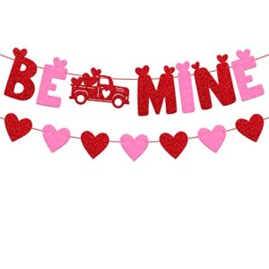 be mine banner valentine’s day heart theme garland wedding anniversary engagement romantic bridal shower party glitter red and pink decorations