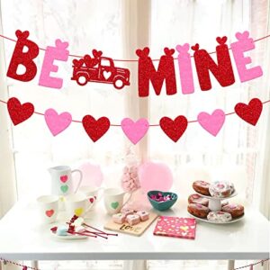 Be Mine Banner Valentine's Day Heart Theme Garland Wedding Anniversary Engagement Romantic Bridal Shower Party Glitter Red and Pink Decorations