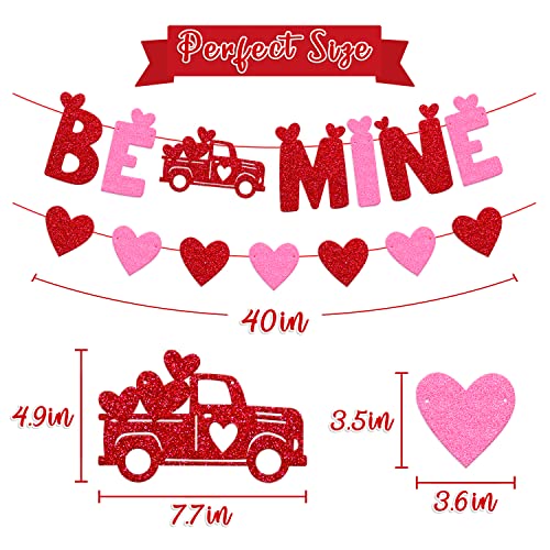 Be Mine Banner Valentine's Day Heart Theme Garland Wedding Anniversary Engagement Romantic Bridal Shower Party Glitter Red and Pink Decorations