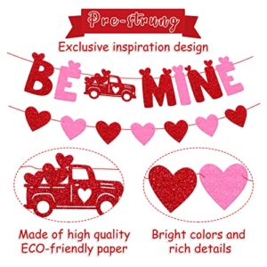 Be Mine Banner Valentine's Day Heart Theme Garland Wedding Anniversary Engagement Romantic Bridal Shower Party Glitter Red and Pink Decorations