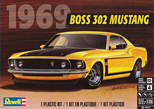 Revell 85-4313 ‘69 Boss 302 Mustang Car Kit 1:25 Scale 109-Piece Skill Level 4 Plastic Model Building Kit , Yellow