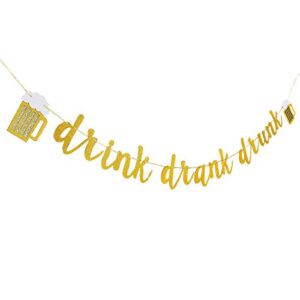 Gold Glittery Drink Drank Drunk Banner and Gold Glittery Circle Dots Garland(25pcs Circle Dots)-Bar Sign Bachelorette Wedding Birthday Party Decoration