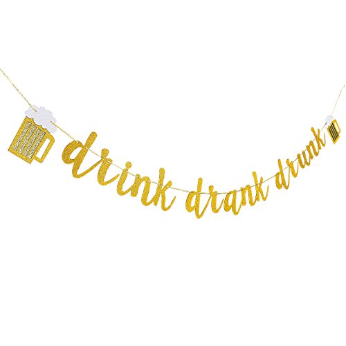 Gold Glittery Drink Drank Drunk Banner and Gold Glittery Circle Dots Garland(25pcs Circle Dots)-Bar Sign Bachelorette Wedding Birthday Party Decoration