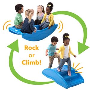 Simplay3 Two Sided Rock and Roll Teeter Totter Seesaw and Climbing Bridge, Fits up to Four Children and Kids for Rocking and Climbing - Indoor / Outdoor - Blue, Made in USA