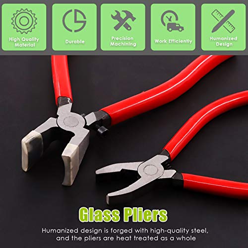 Keadic Professional Glass Cutter Tool Set with Glass Breaking Pliers, Glass Running Pliers, 2mm-20mm Oil Feed Carbide Tip with 2 Replaceable Blades for Mirrors/Windows/Mosaic/Stained Glass