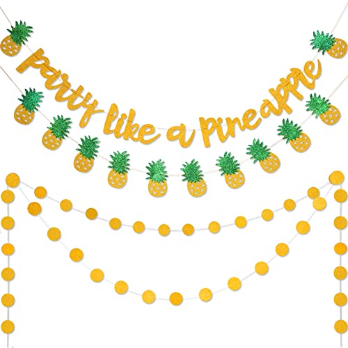 6 Pieces Pineapple Banner Party Like A Pineapple Decoration Circle Dots Garland Gold Glitter Bunting Garland for Hawaiian Luau Tropical Theme Party Supplies