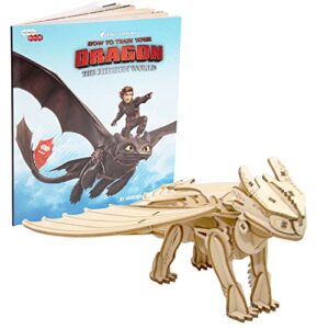 dreamworks how to train your dragon toothless 3d wood puzzle & model figure kit (41 pcs) – build & paint your own 3-d movie toy – educational gift for kids & adults, no glue required, 8+ 