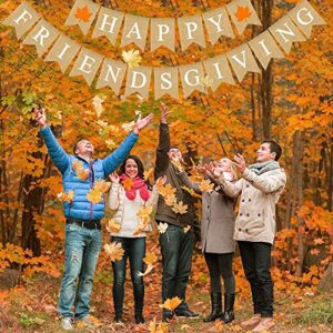 Rainlemon Jute Burlap Happy Friendsgiving Banner with Maple Leaves Fall Friends Gather Party Decoration