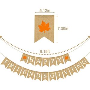 Rainlemon Jute Burlap Happy Friendsgiving Banner with Maple Leaves Fall Friends Gather Party Decoration