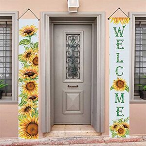 KYMY Sunflower Summer Banners,Welcome Summer Porch Sign,Sunflower Hanging Banners,Sunflower Welcome Porch Banners for Hawaii Party,Front Door Sign Decoration,Summer Party Supplies for Indoor Outdoor