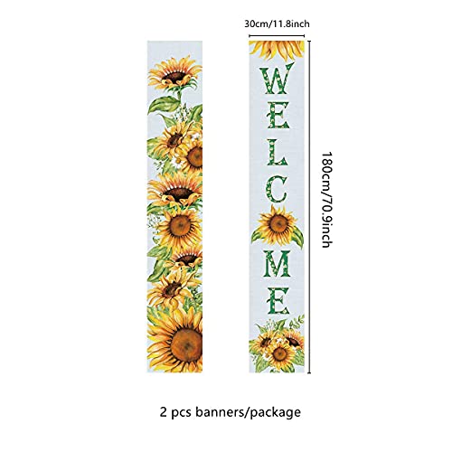 KYMY Sunflower Summer Banners,Welcome Summer Porch Sign,Sunflower Hanging Banners,Sunflower Welcome Porch Banners for Hawaii Party,Front Door Sign Decoration,Summer Party Supplies for Indoor Outdoor