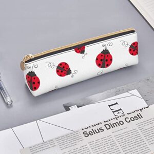 Ykklima Cute Red Ladybug Cartoon Pattern Leather Pencil Case Zipper Pen Makeup Cosmetic Holder Pouch Stationery Bag for School, Work, Office