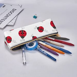 Ykklima Cute Red Ladybug Cartoon Pattern Leather Pencil Case Zipper Pen Makeup Cosmetic Holder Pouch Stationery Bag for School, Work, Office