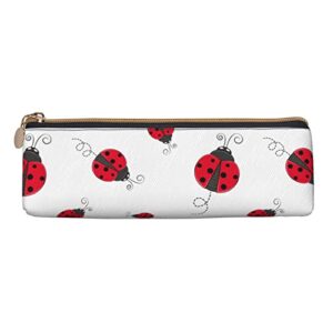 Ykklima Cute Red Ladybug Cartoon Pattern Leather Pencil Case Zipper Pen Makeup Cosmetic Holder Pouch Stationery Bag for School, Work, Office