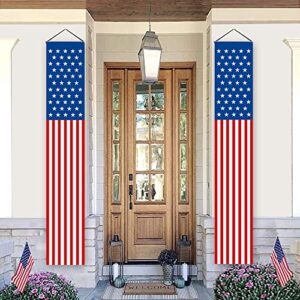 su2son american flag porch signs outdoor decorations banner, 4th of july stars and stripes hanging banner for front door indoor