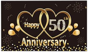 kauayurk happy 50th wedding anniversary banner backdrop decorations, black gold 50 anniversary party poster supplies, extra large 50 year anniversary photography decor