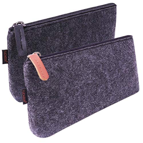 Pencil Bags Pen Bag Cases - Small Zipper Pouch for Adults Purse and Briefcase – Zippered Pouches for Stationery & Accessories – Premium Black Felt Zip Case – Set of 2