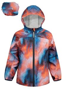 therm kids raincoat, waterproof girls boys rain jacket – lightweight, packable (lava, 8)