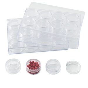 viociwuo clear plastic bead storage containers round 12 grids transparent organizer jars for diamond pigments glitters cosmetics sample jar (2 pack)