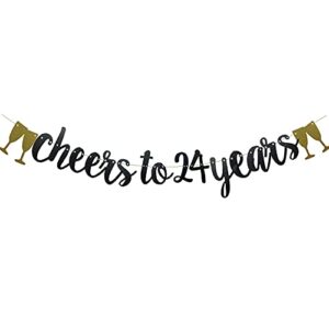 cheers to 24 years banner,pre-strung, black paper glitter party decorations for 24th wedding anniversary 24 years old 24th birthday party supplies letters black betteryanzi