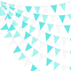 10m/32ft aqua green banner party decorations triangle flag pennant bunting fabric garland for wedding birthday engagement bridal baby shower under the sea party festivals decoration(teal blue)
