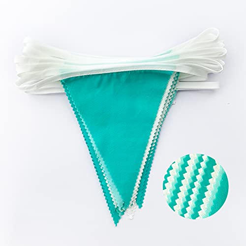 10M/32Ft Aqua Green Banner Party Decorations Triangle Flag Pennant Bunting Fabric Garland for Wedding Birthday Engagement Bridal Baby Shower Under the Sea Party Festivals Decoration(Teal Blue)