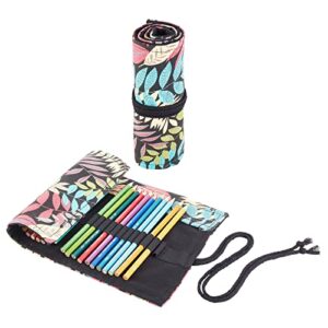 nbeads 2 pcs paint brush roll up bag, 2 styles 24 slots/48 slots boho canvas pencil roll wrap pouch makeup brushes case watercolor brush holder organizer foldable for artist draw pen, leaf pattern