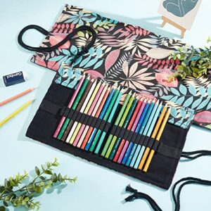 NBEADS 2 Pcs Paint Brush Roll Up Bag, 2 Styles 24 Slots/48 Slots Boho Canvas Pencil Roll Wrap Pouch Makeup Brushes Case Watercolor Brush Holder Organizer Foldable for Artist Draw Pen, Leaf Pattern