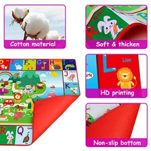 Baby Cotton Play Mat for Floor ABC Rug Playmat for Babies and Toddlers Foldable Non-Slip Crawling Mat 6-12 Months Padded Tummy Time Mat Infant Toys 0-6 Month Animal Gym Mat Easter Gift for Babies