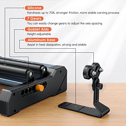 JICCODA Laser Rotary Roller for Laser Engraver,Laser Rotary Attachment Y-axis 360° Rotation for Engraving Cylindrical Objects of Different Sizes and Longer Objects.7 Position Adjustment.