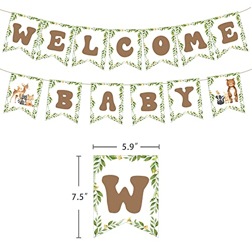 Woodland Animal Welcome Baby Banner, Woodland Creatures Banners Deer Rabbit Forest Animal Friends Garland Baby Shower Birthday Party Decorations