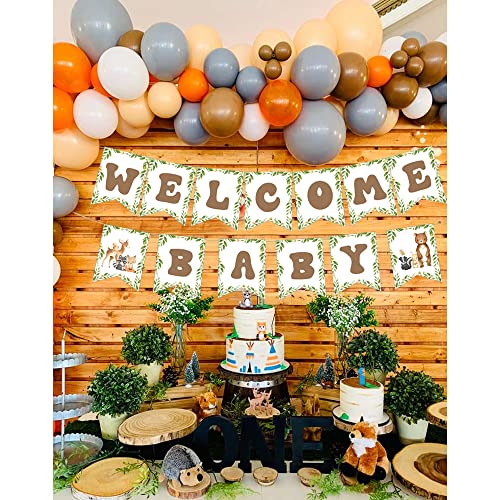 Woodland Animal Welcome Baby Banner, Woodland Creatures Banners Deer Rabbit Forest Animal Friends Garland Baby Shower Birthday Party Decorations