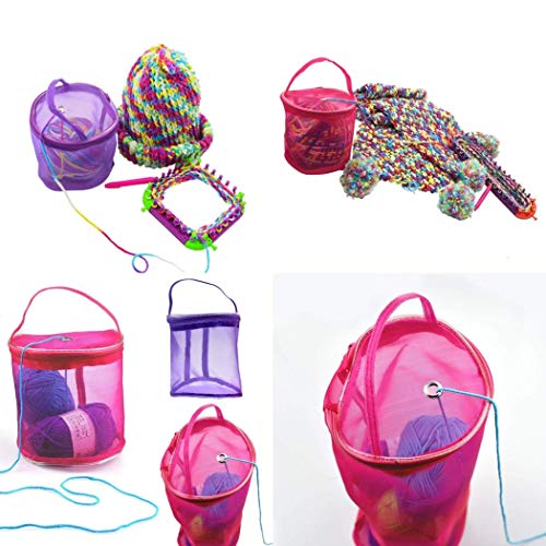 QiQiFanFan Portable Organizer Knitting Tool Yarn Case Mesh Bag Crochet Thread Storage Tote Baskets Pink S 14X13cm