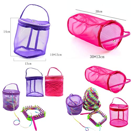 QiQiFanFan Portable Organizer Knitting Tool Yarn Case Mesh Bag Crochet Thread Storage Tote Baskets Pink S 14X13cm