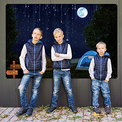 PAKBOOM Meteor Shower Forest Camp Backdrop Banner - Camping Theme Birthday Party Decorations Photo Booth Supplies - 3.9 x 5.9ft